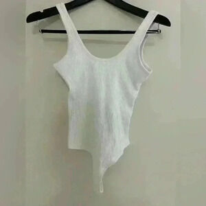 Articles of Society White Ribbed Cotton Stretch Thong Bodysuit Size XS NWT